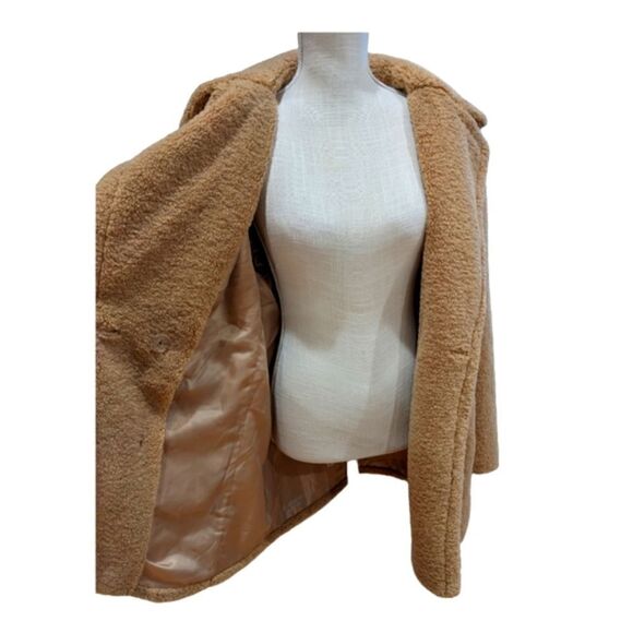 Kensie Women's Faux Fur Tan Butterscotch Teddy Double Breasted Jacket Size L - Picture 8 of 13